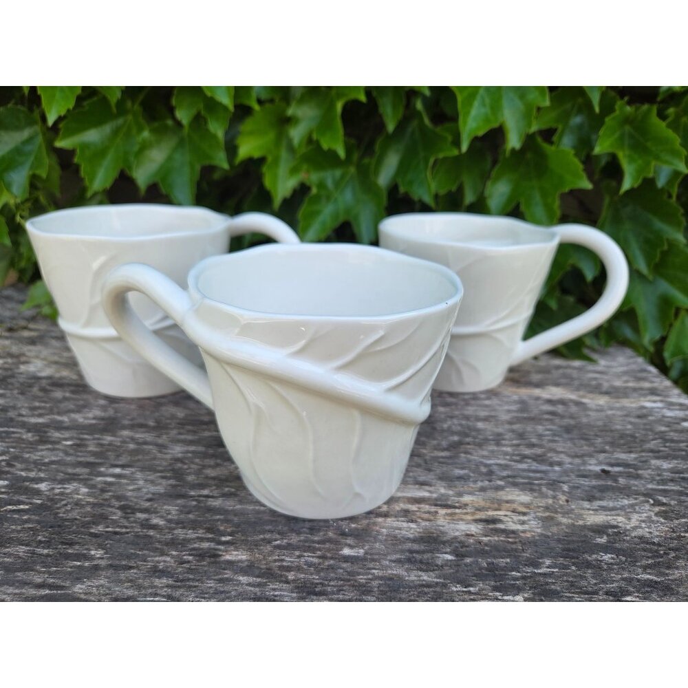 3 Starbucks Embossed Leaf Ceramic Mugs10oz 2008